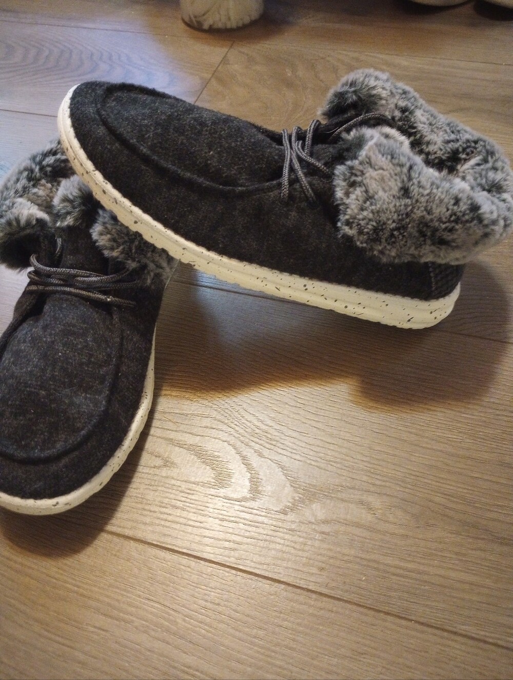 Hey Dude Faux Fur Slip-On Shoes - Black/Gray